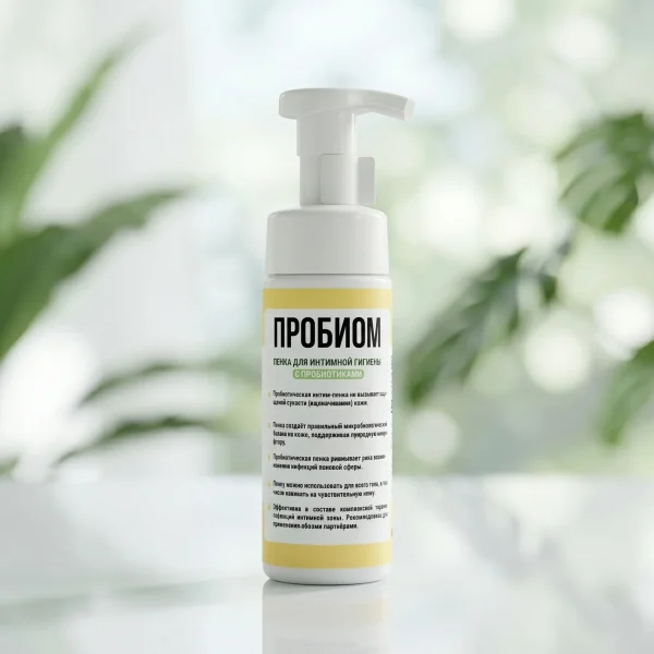Флакон пробиотической пенки. Пенка для интимной гигиены с экстрактом бергамота, 100 мл, производство Бельгия.